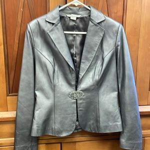 Classic Women's Gray Leather Blazer Jacket